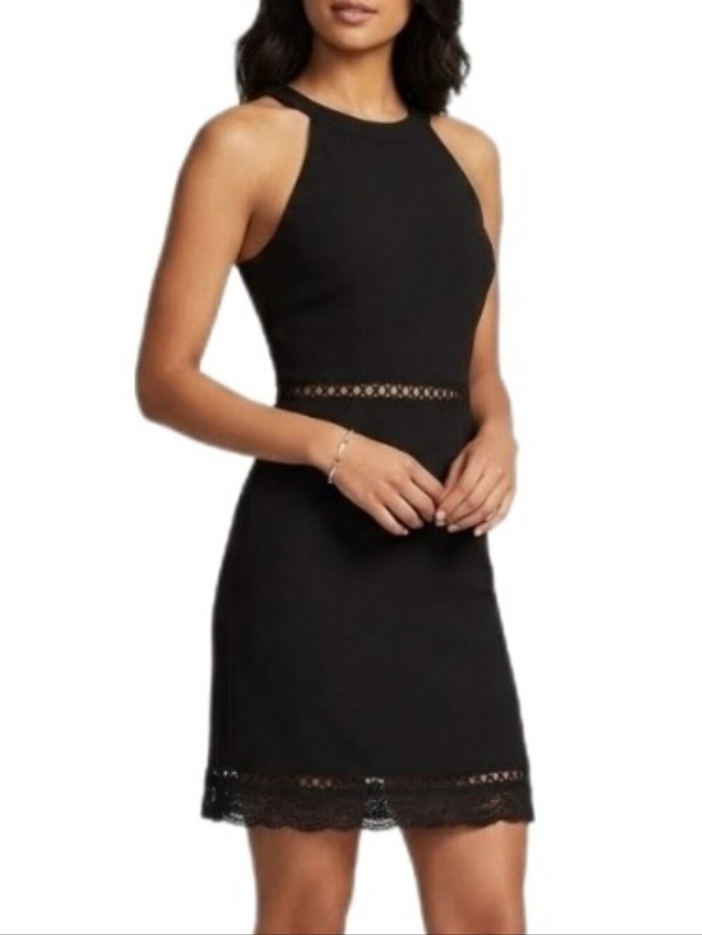 Blue Rain Dress Halter Style Crochet Waist Black Size M